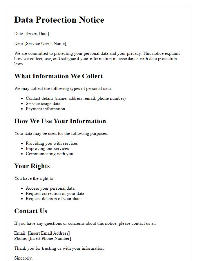 Letter template of data protection notice for service users