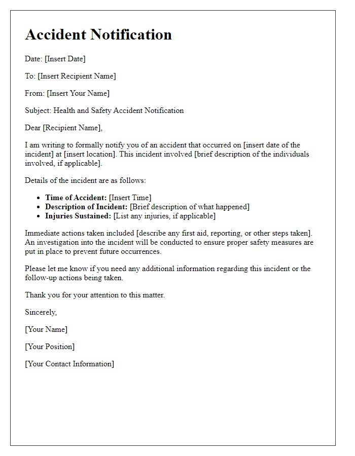 Letter template of health and safety accident notification