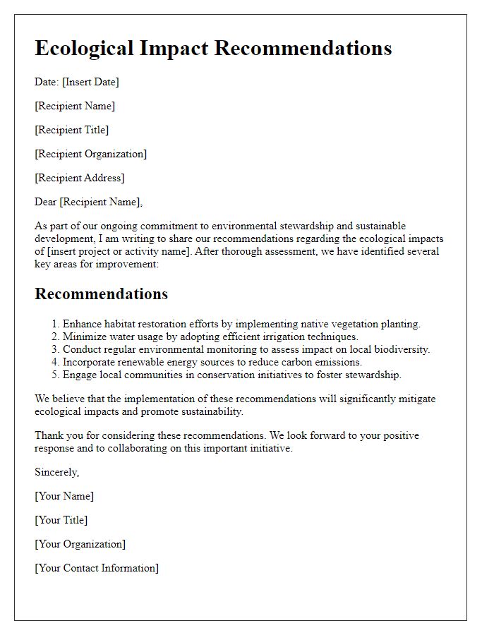 Letter template of Ecological Impact Recommendations