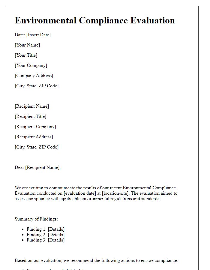 Letter template of Environmental Compliance Evaluation