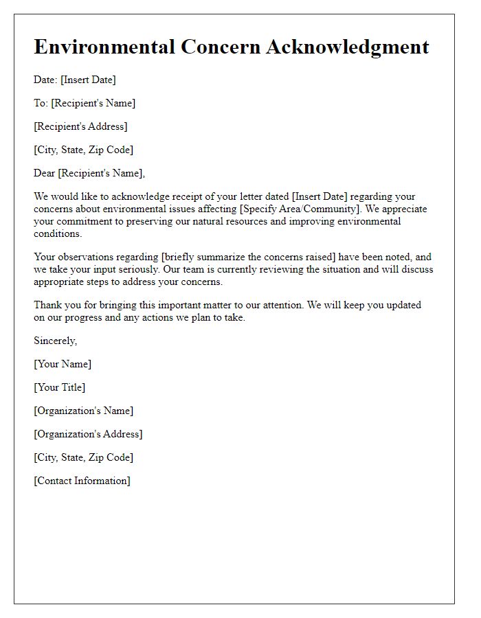 Letter template of Environmental Concern Acknowledgment