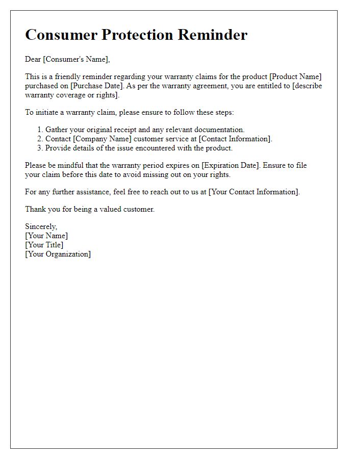 Letter template of consumer protection reminder on warranty claims