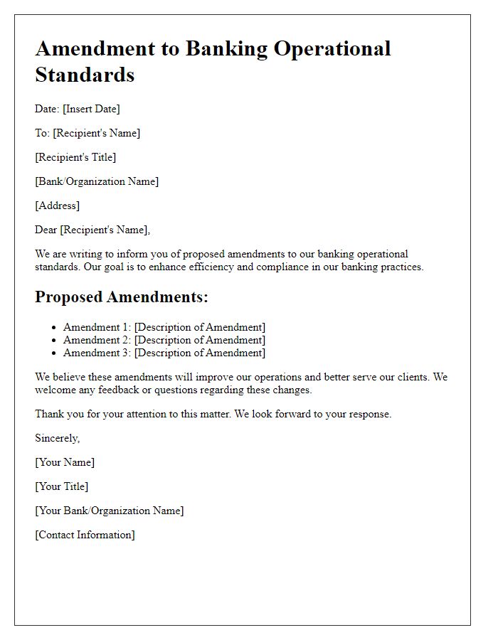 Letter template of amendments to banking operational standards