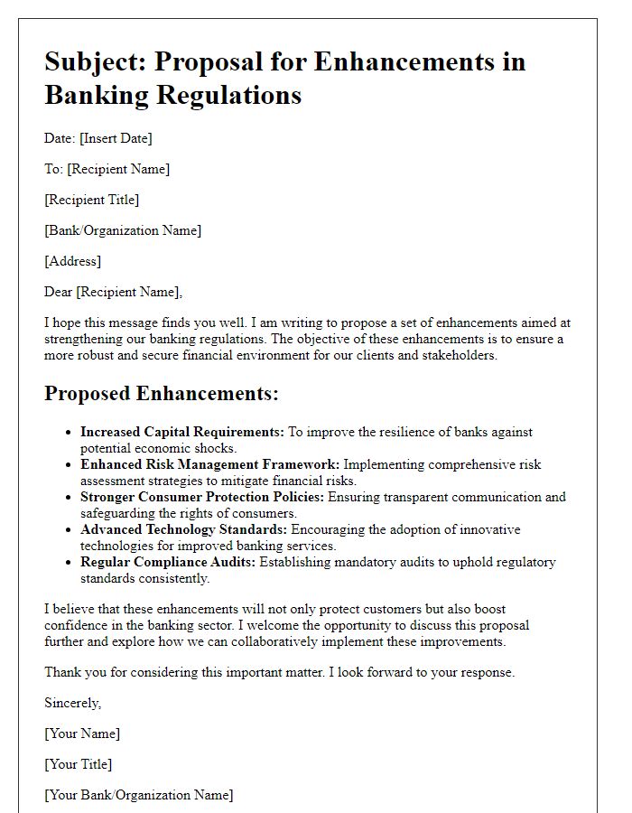 Letter template of enhancements in banking regulations