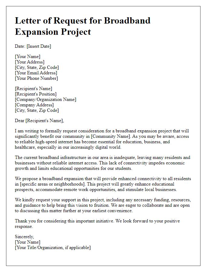 Letter template of broadband expansion project request