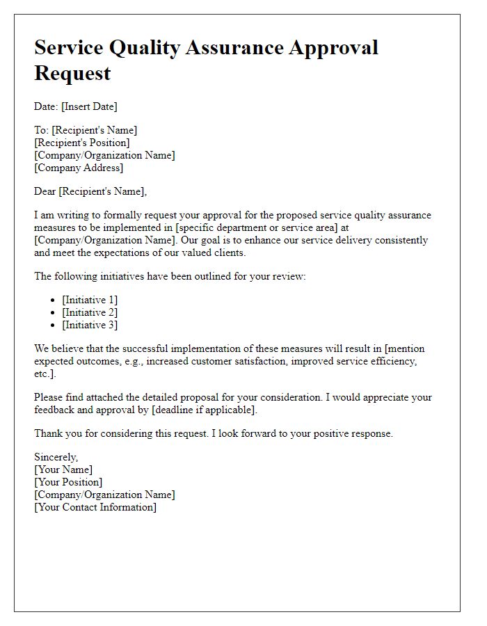 Letter template of service quality assurance approval request