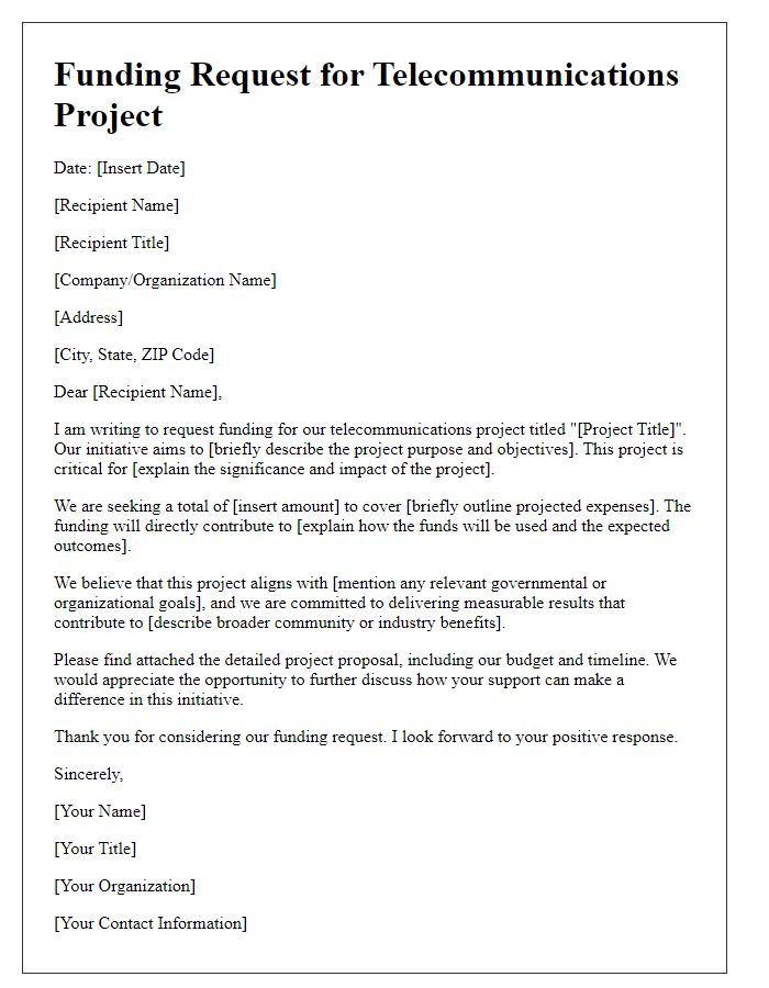 Letter template of telecommunications project funding request