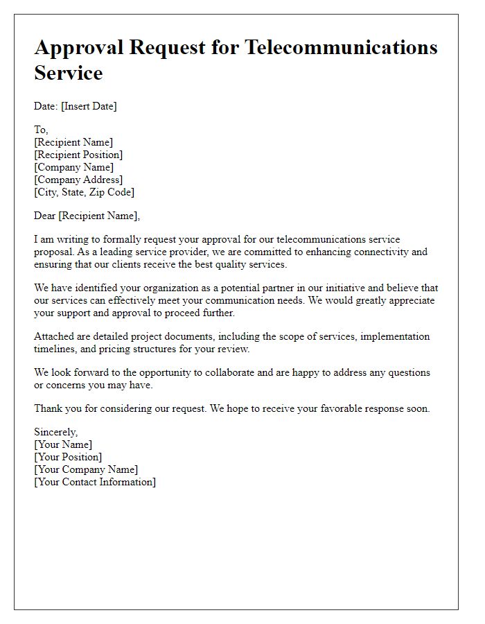 Letter template of telecommunications service provider approval request