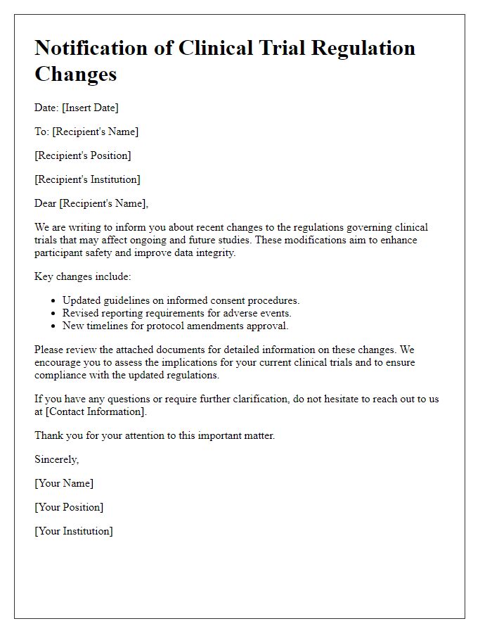 Letter template of clinical trial regulation changes