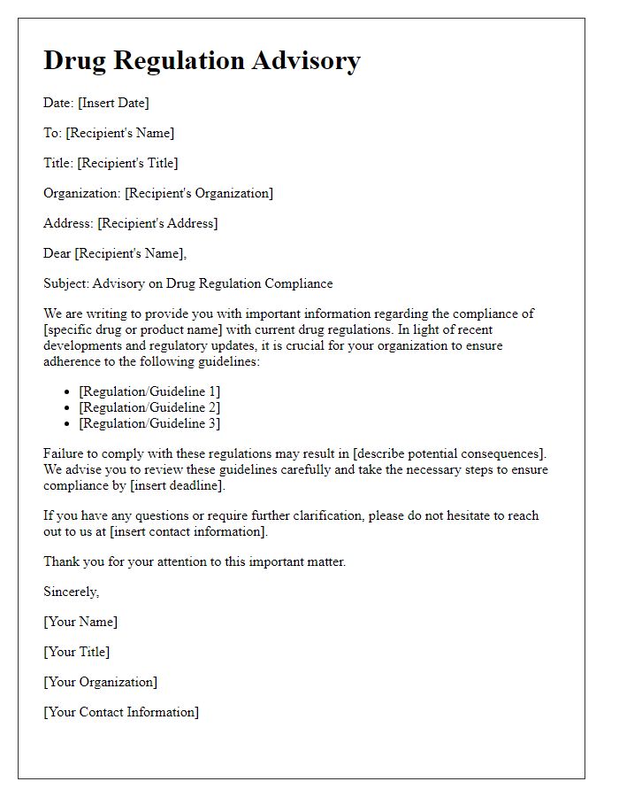 Letter template of drug regulation advisory