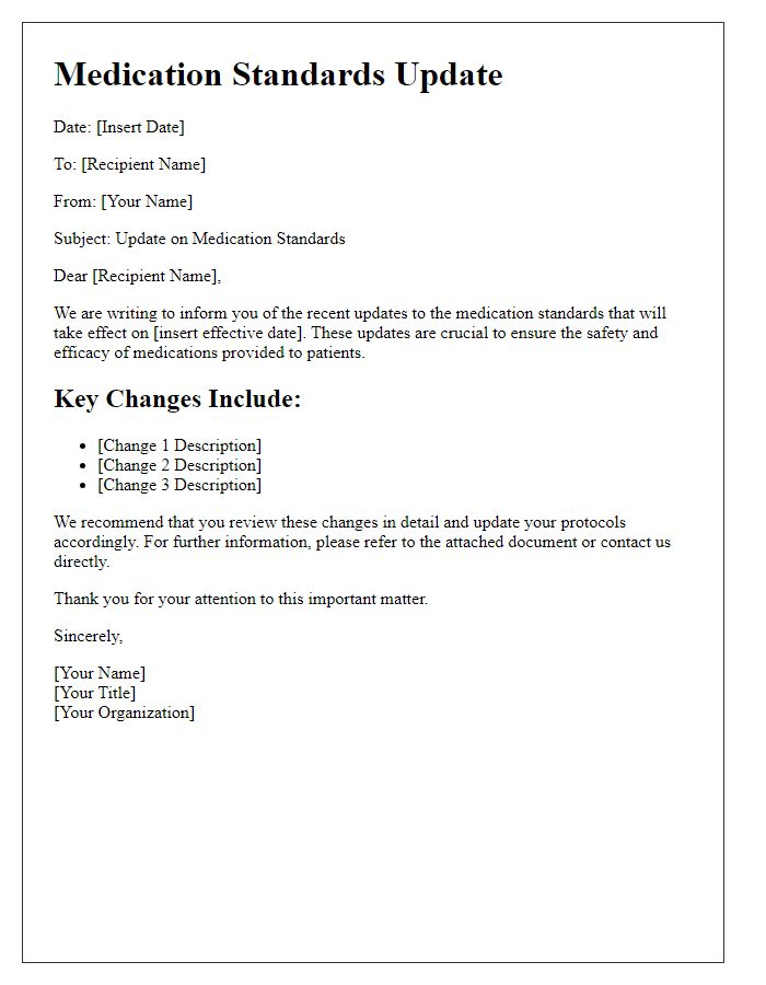 Letter template of medication standards update