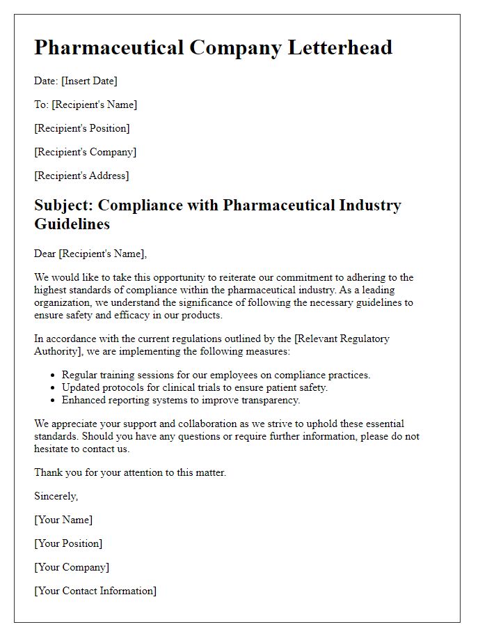 Letter template of pharmaceutical industry guideline