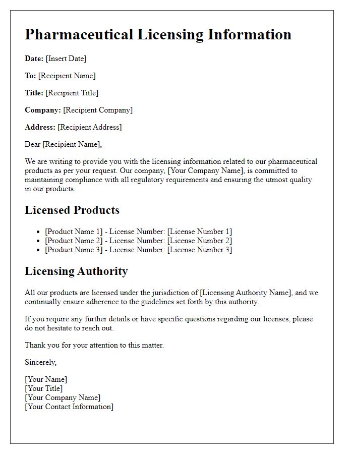 Letter template of pharmaceutical licensing information