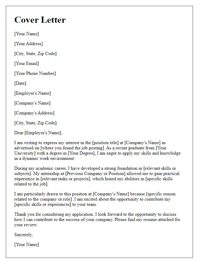 Letter template of a fresh graduate cover letter