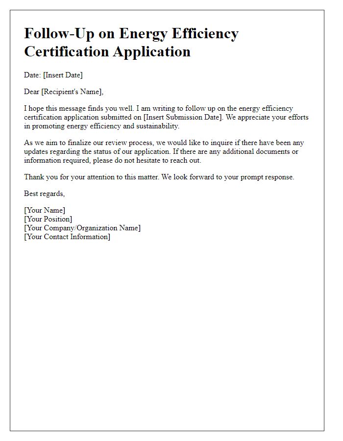 Letter template of energy efficiency certification follow-up for previous applications.