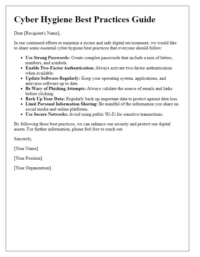 Letter template of cyber hygiene best practices guide