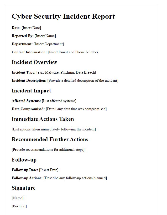 Letter template of cyber security incident report