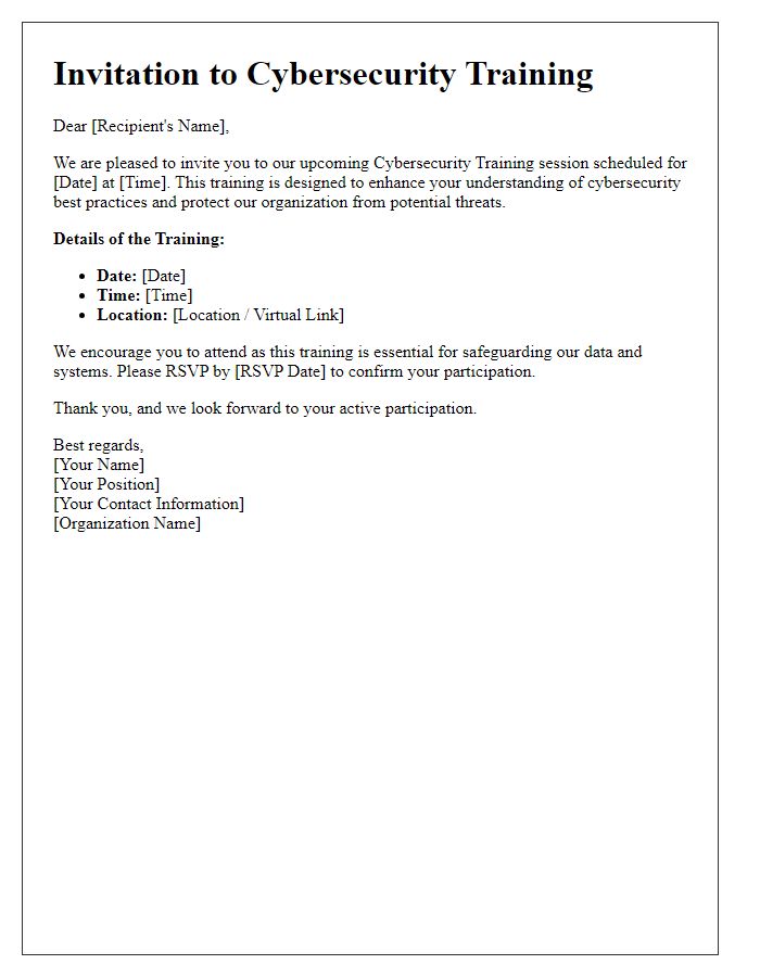 Letter template of cybersecurity training invitation