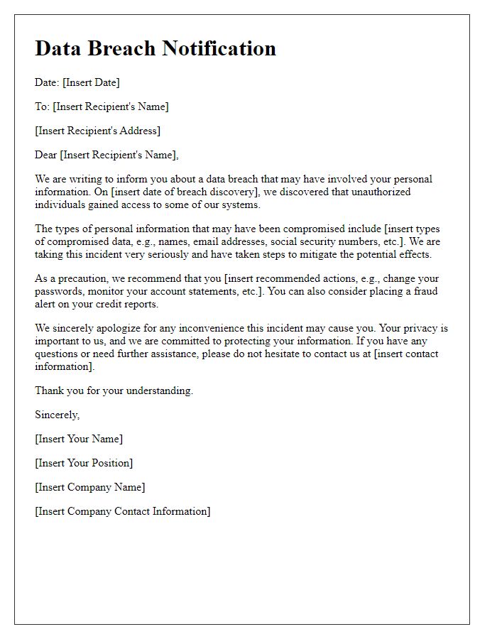 Letter template of data breach notification