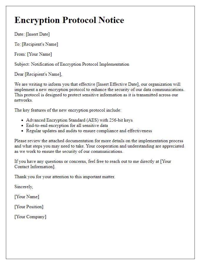 Letter template of encryption protocol notice