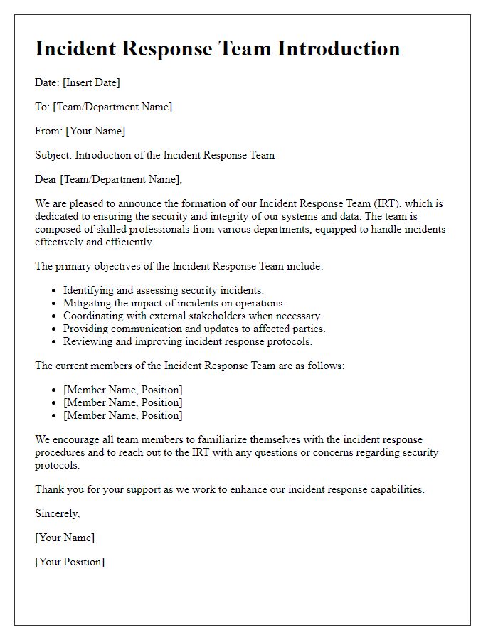 Letter template of incident response team introduction