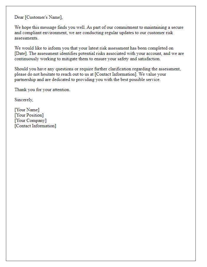 Letter template of customer risk assessment update