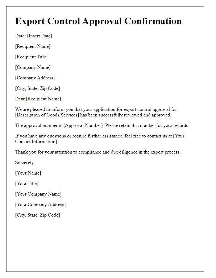 Letter template of confirmation for export control approval