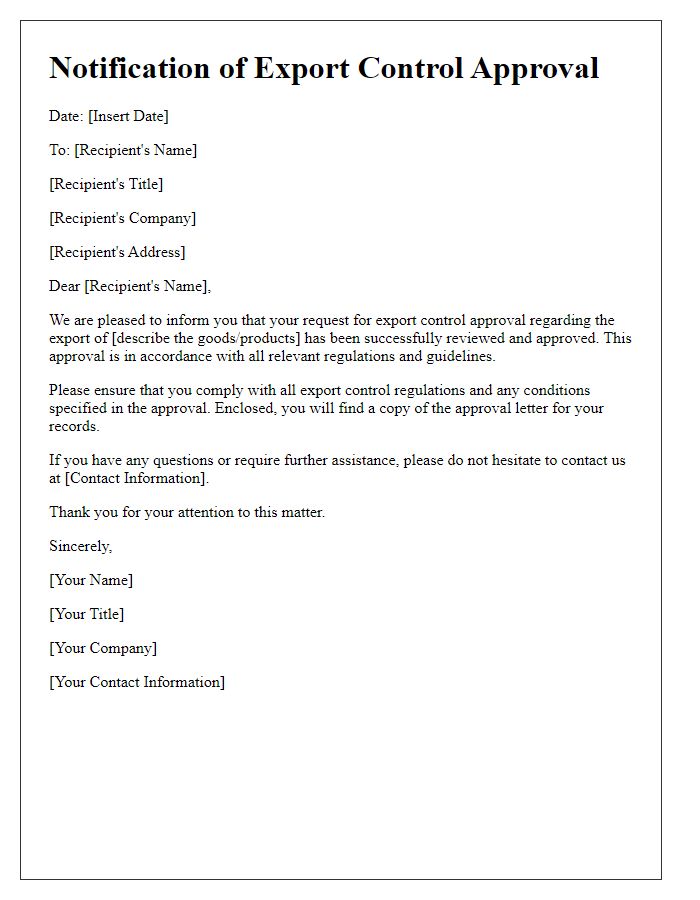 Letter template of notification for export control approval
