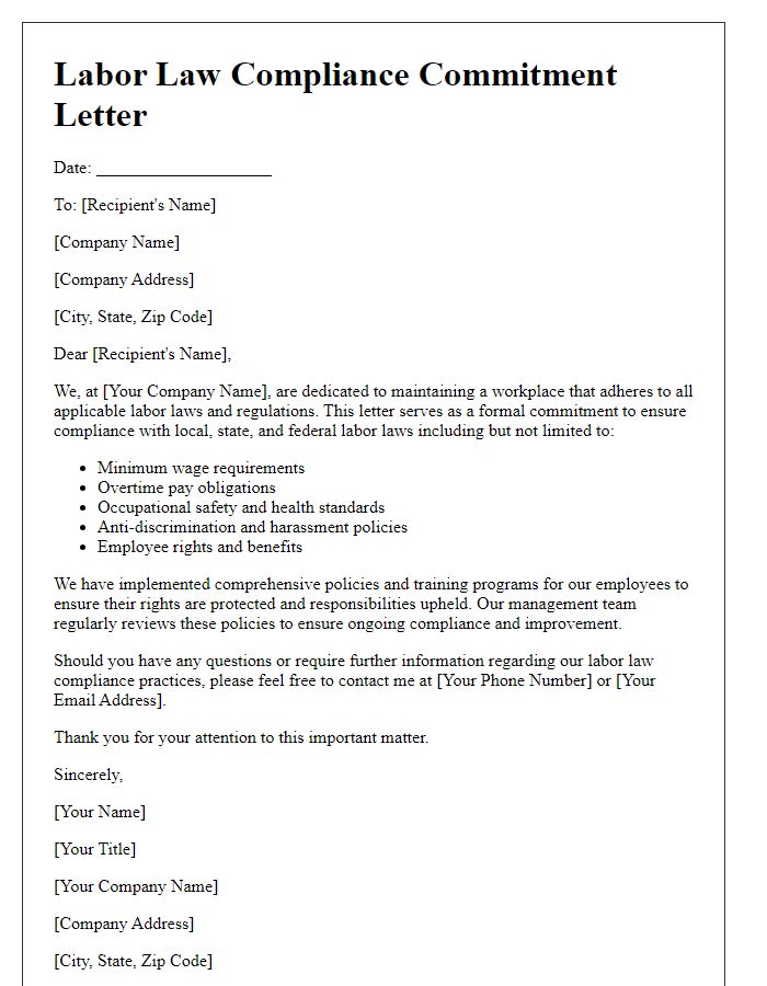 Letter template of labor law compliance commitment