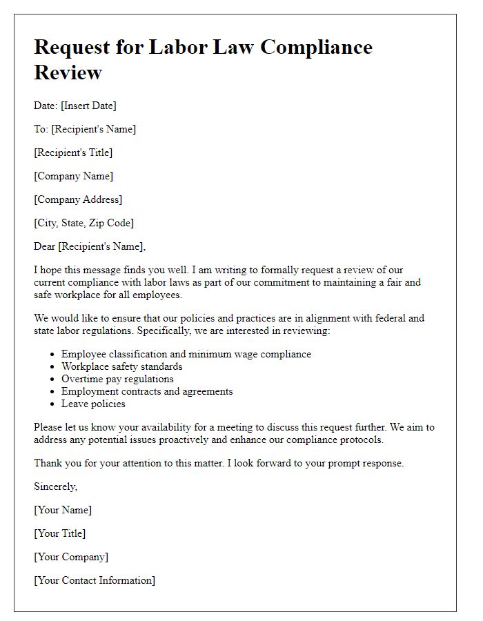 Letter template of labor law compliance review request