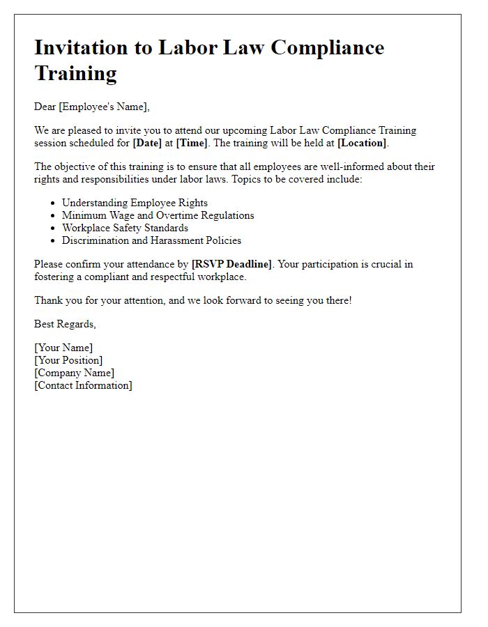 Letter template of labor law compliance training invitation