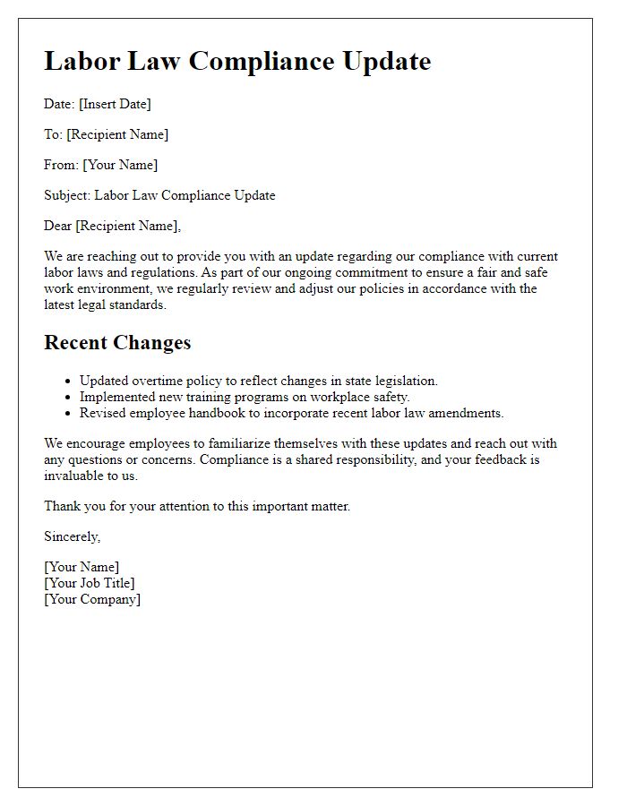 Letter template of labor law compliance update