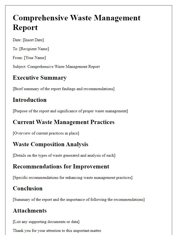 Letter template of comprehensive waste management report