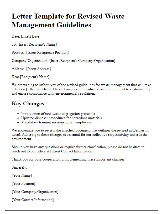 Letter template of revised waste management guidelines