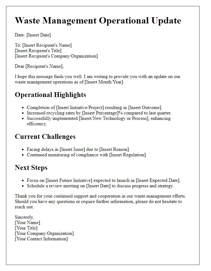 Letter template of waste management operational update