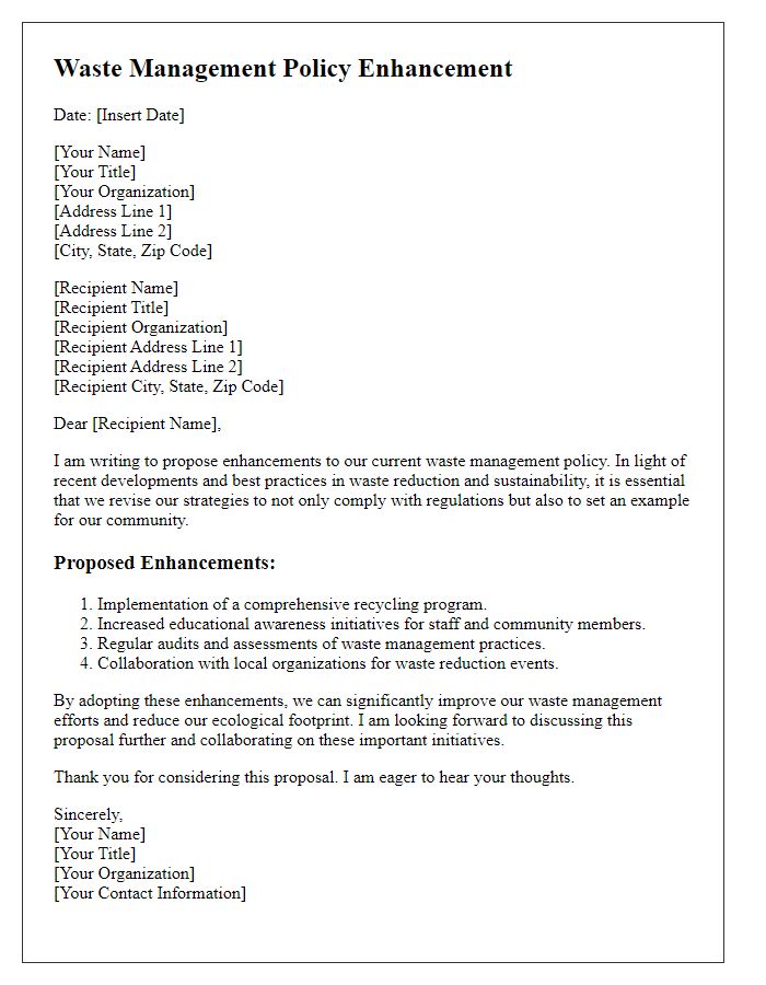 Letter template of waste management policy enhancement