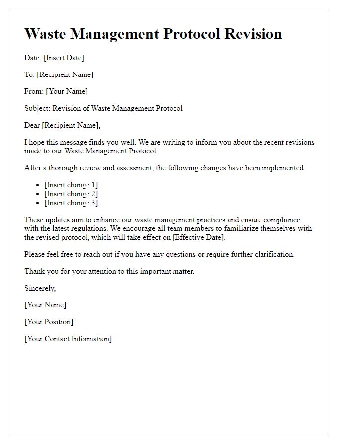 Letter template of waste management protocol revision