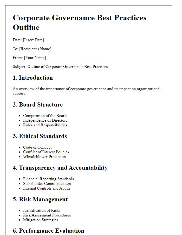 Letter template of corporate governance best practices outline