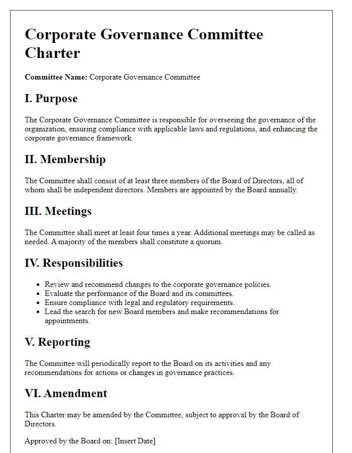 Letter template of corporate governance committee charter