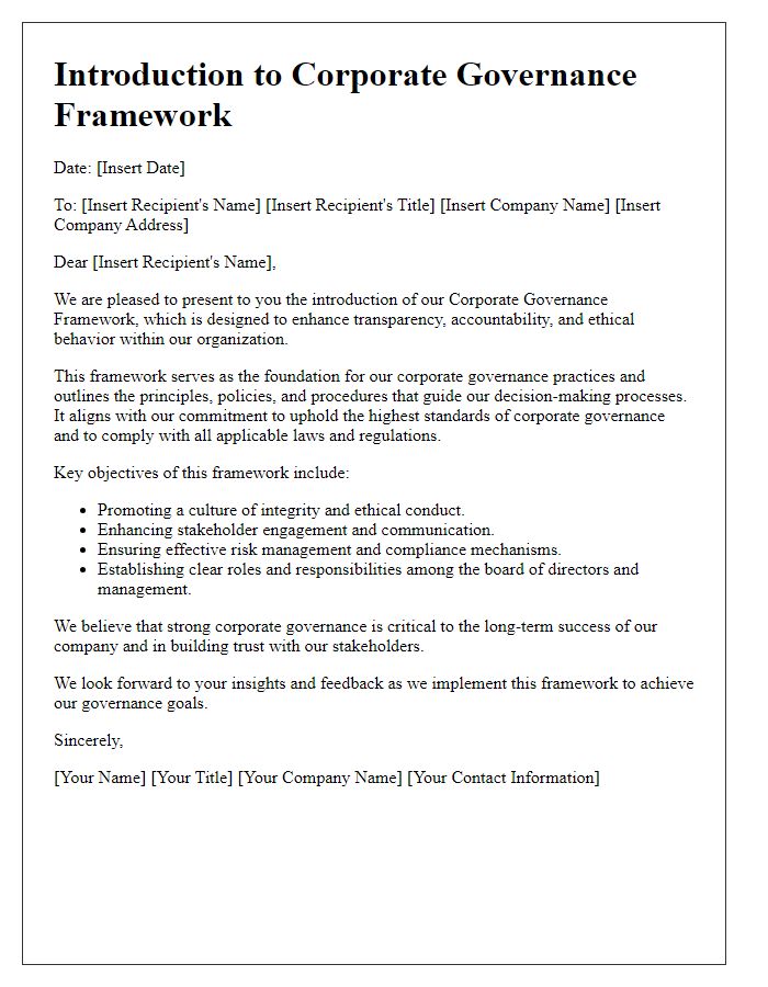 Letter template of corporate governance framework introduction