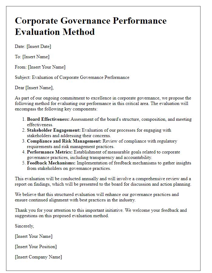 Letter template of corporate governance performance evaluation method