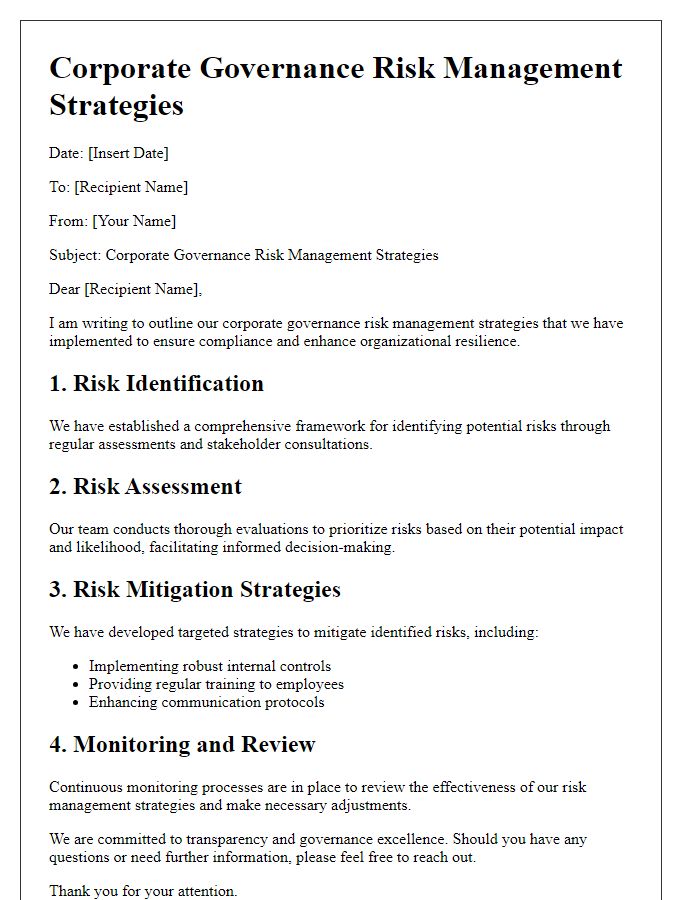 Letter template of corporate governance risk management strategies