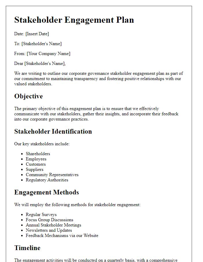 Letter template of corporate governance stakeholder engagement plan