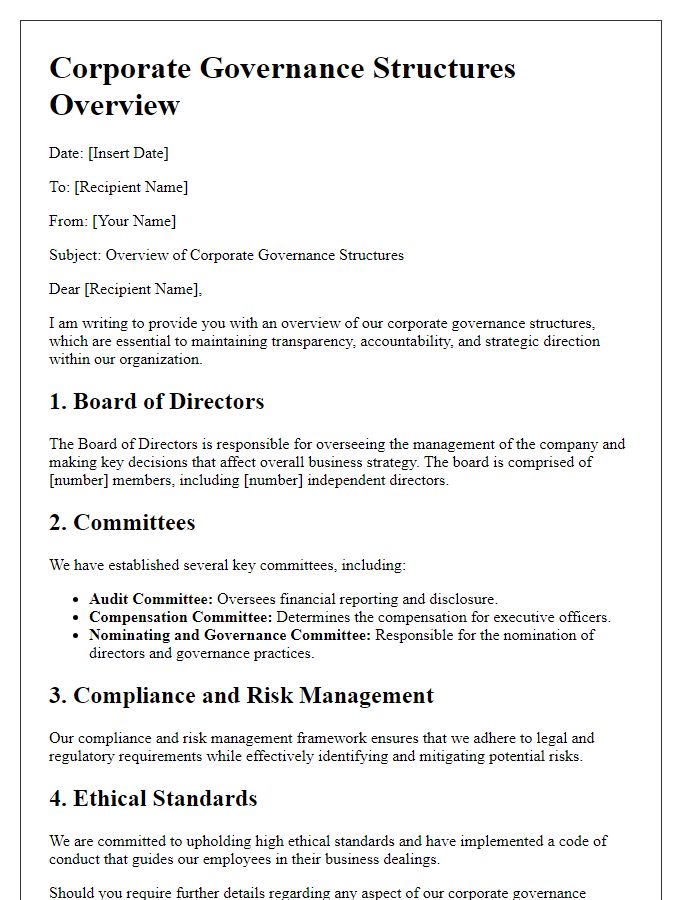 Letter template of corporate governance structures overview