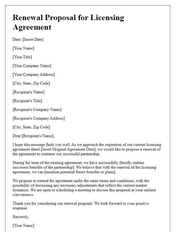 Letter template of Renewal Proposal for Licensing Agreement