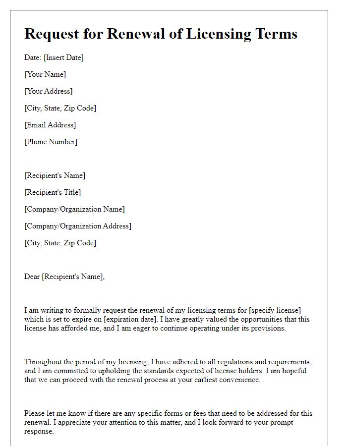 Letter template of Request for Renewal of Licensing Terms