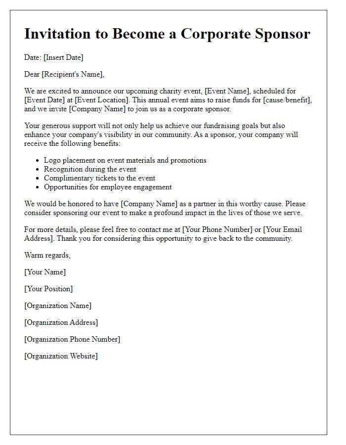 Letter template of corporate sponsorship invitation for a charity event