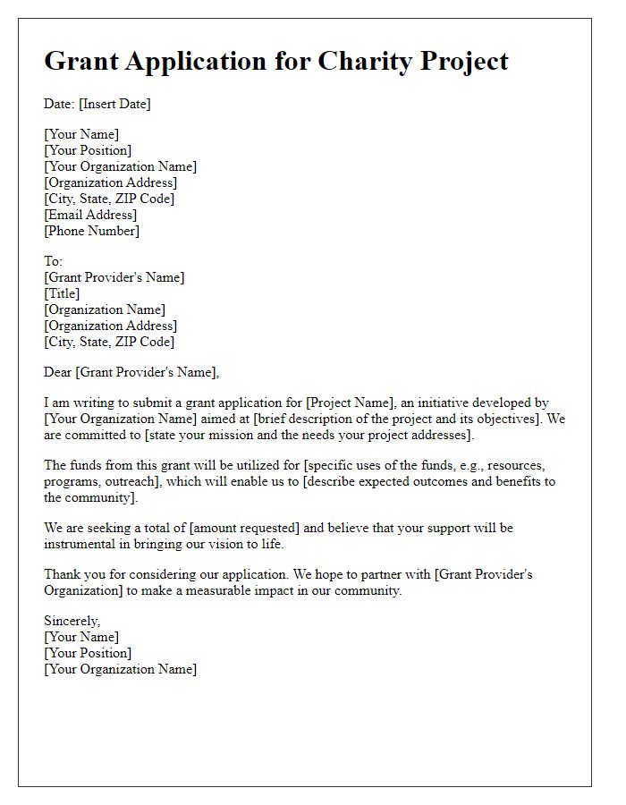 Letter template of grant application for charity projects