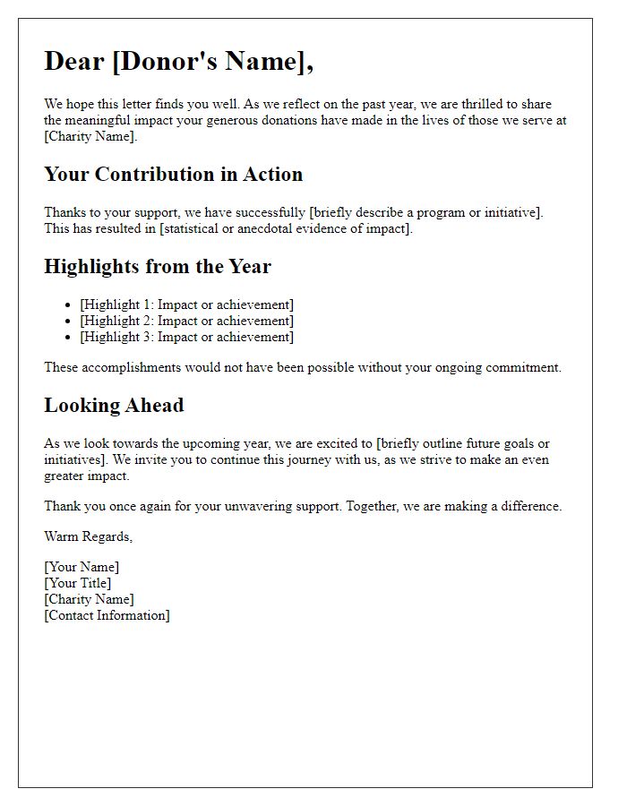 Letter template of impact report for donors to a charity