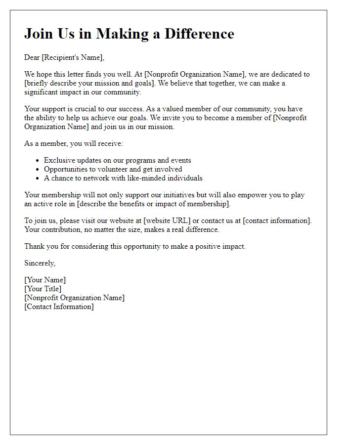 Letter template of membership appeal for a nonprofit organization